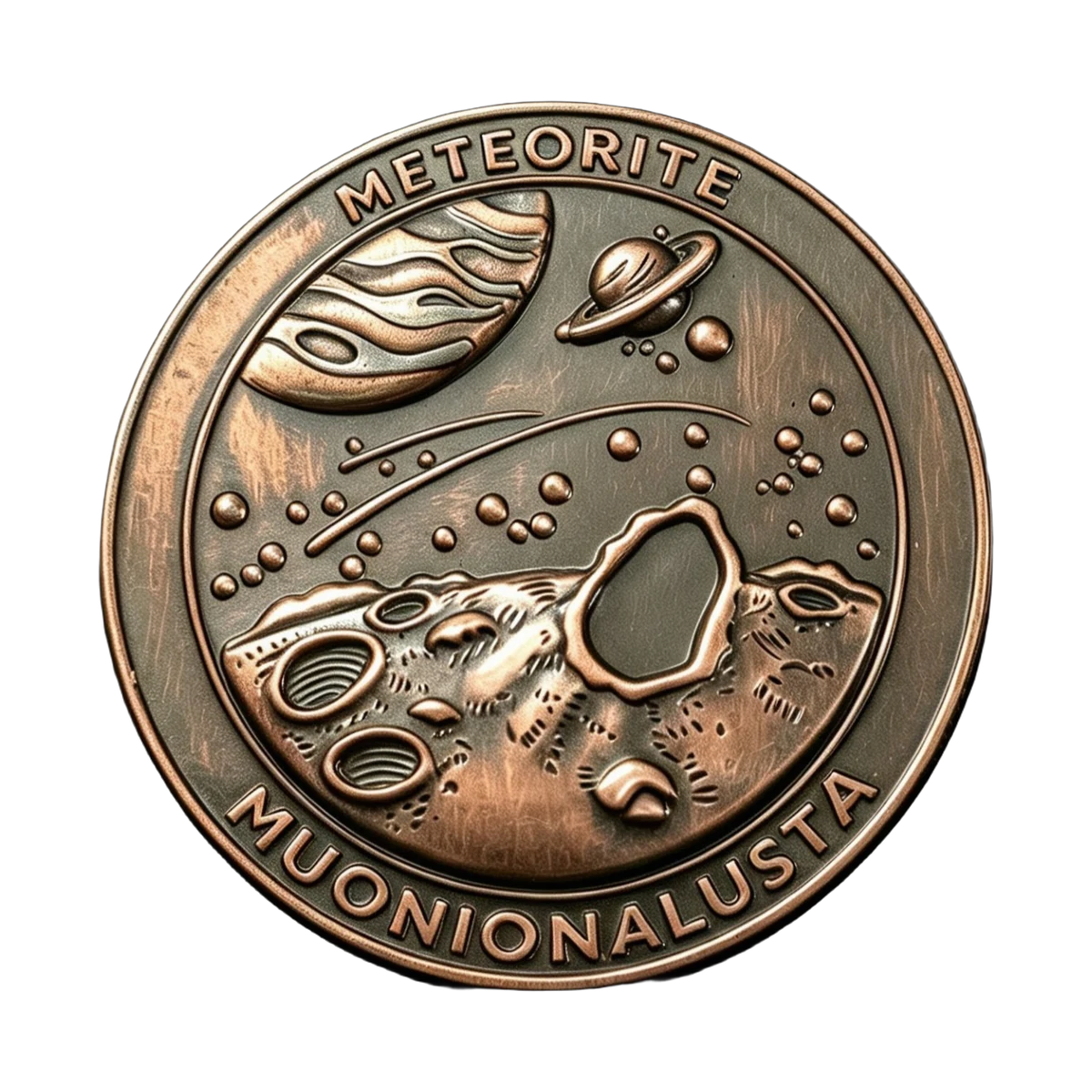 Meteorite-themed commemorative coin design rendering with raised relief