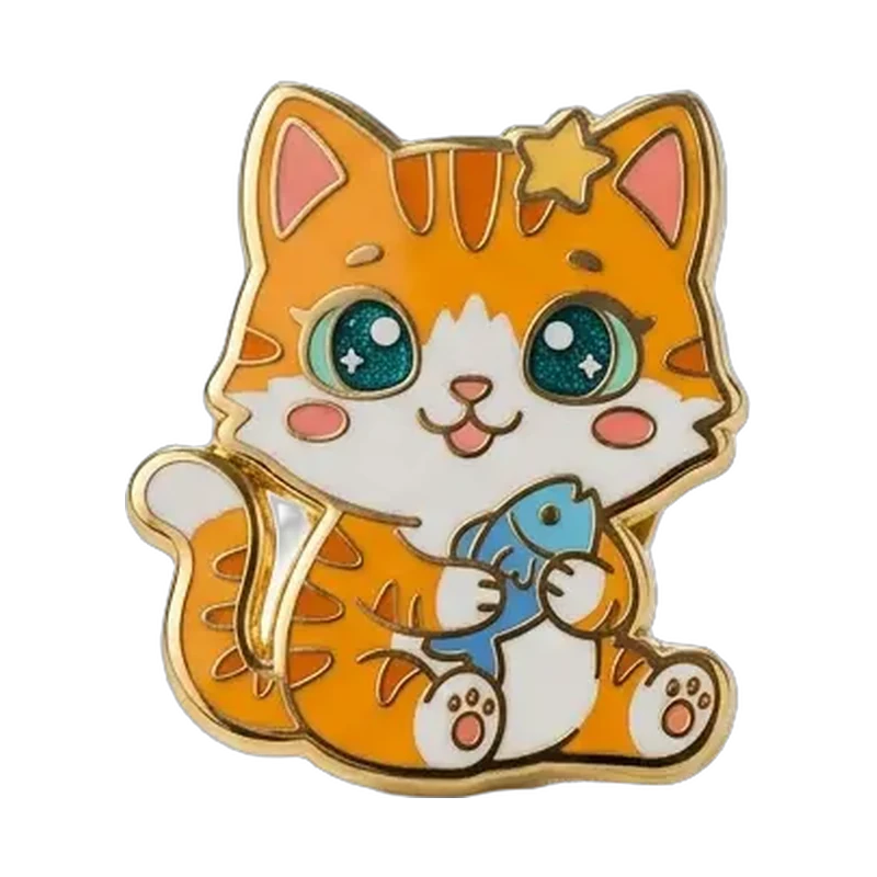 Small soft enamel cat pin with multicolor enamel