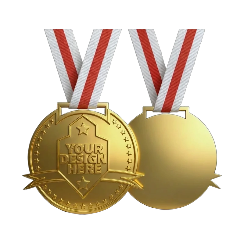 Front and reverse round gold-colored medal design rendering